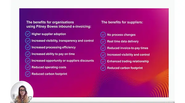 List of benefits for using Pitney Bowes inbound e-invoicing
