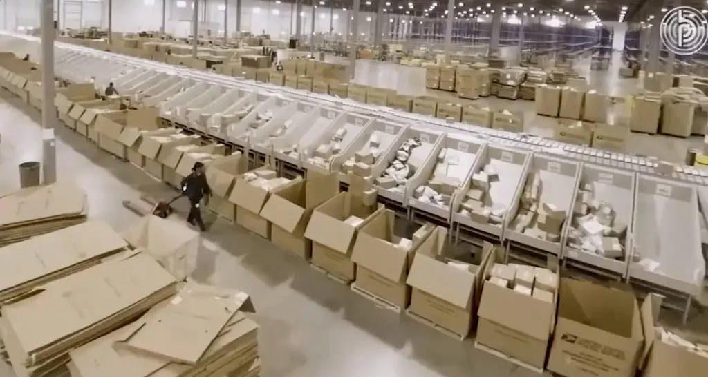 parcels and packages being sorted in a warehouse