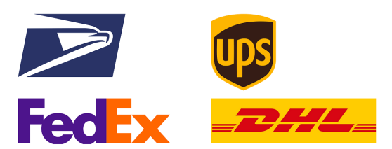 national carriers- dhl, fedex, ups, usps logos